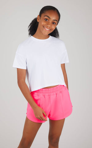 PREORDER Super Soft Boxy T Shirt and Scuba Short Set | WHITE/KNOCKOUT PINK