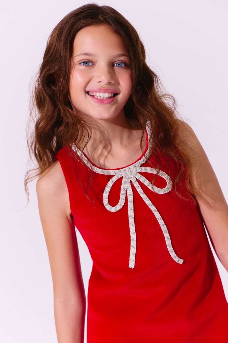 velvet bow princess dress Red Sleeveless Shimmery Dress W/ Velvet Bow - Size: 2T