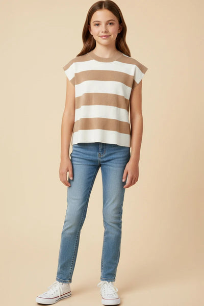 Striped Boxy Knit Top | Taupe