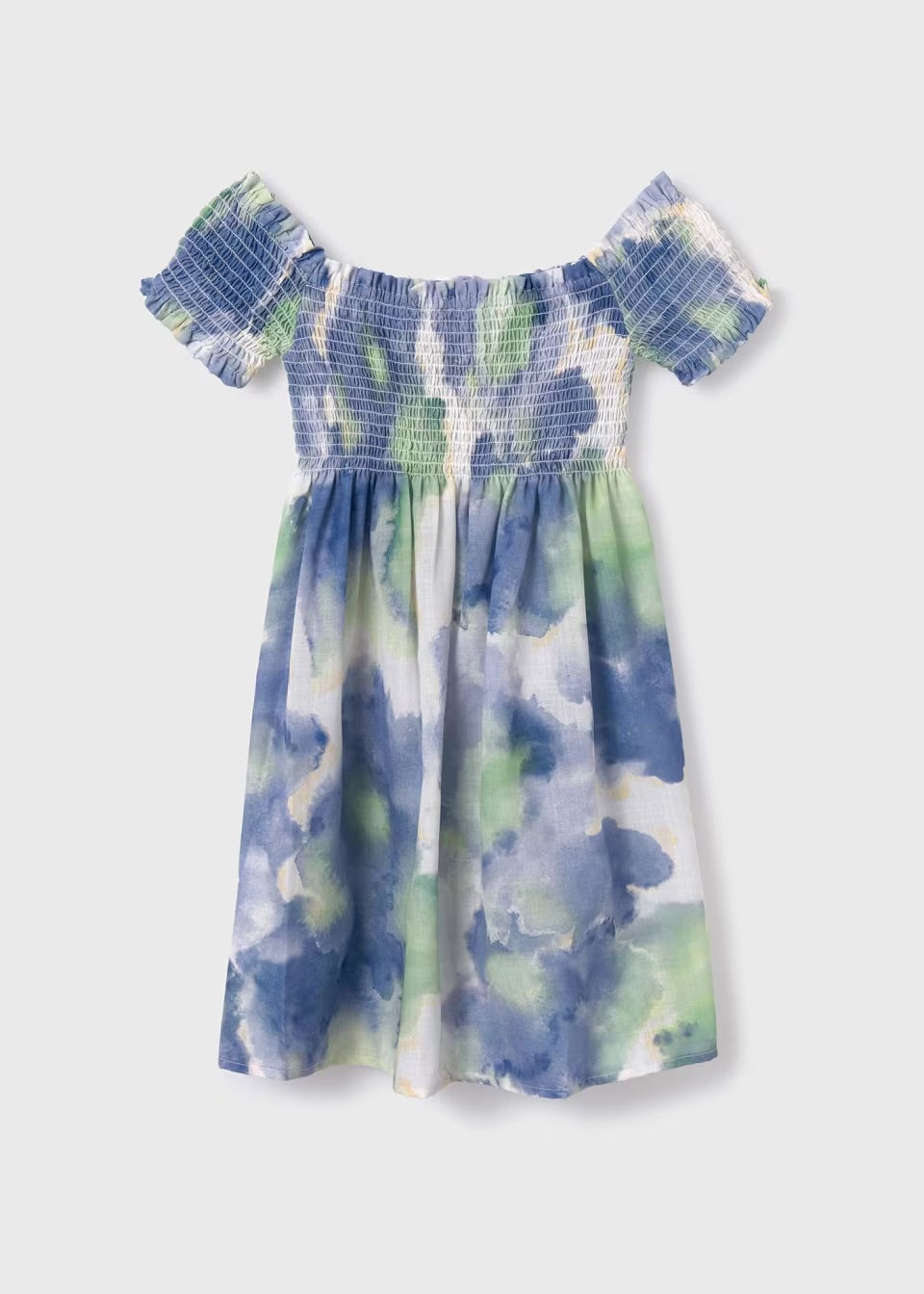 Smocked Printed Dress-Mint