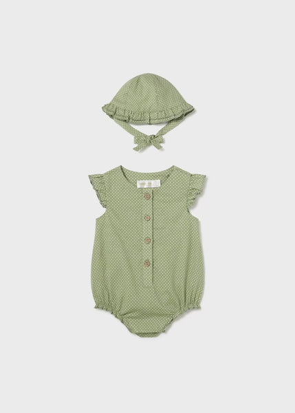 Linen Romper & Sunhat Set | Eucalyptus