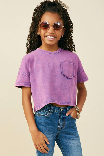 Washed Raw Edge Pocket Tee | Purple