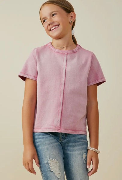 Raw Edge Washed Knit Top | Pink
