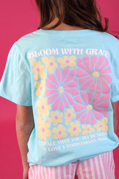 Bloom With Grace Embroidered Graphic Tee | Tanager Turquoise