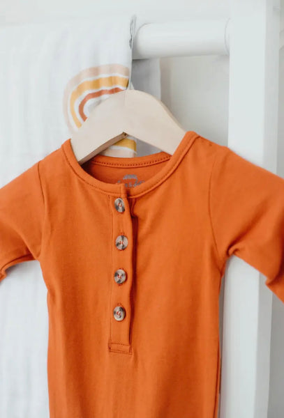 Organic Knotted Gown & Top Knot Hat | Rust Red Orange | DOORBUSTER