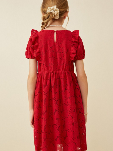 Floral Lace Short Sleeve Dress | Red