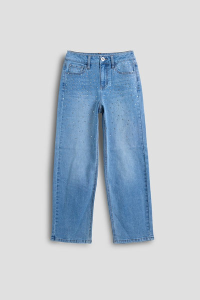 Izzy Rhinestone Straight Leg Jeans | Light Medium Wash
