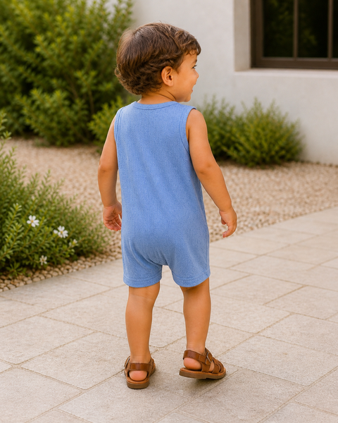 Ribbed Shortie Romper | Blue Speckle