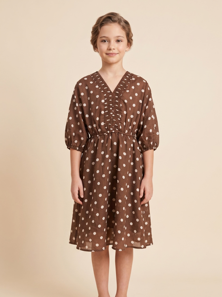 Brown Polka Dot Midi Dress