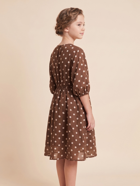 Brown Polka Dot Midi Dress