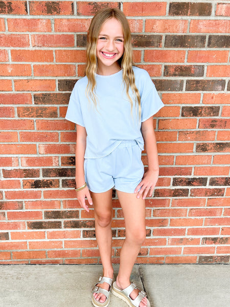 Contrast Stitched Knit Set | Blue