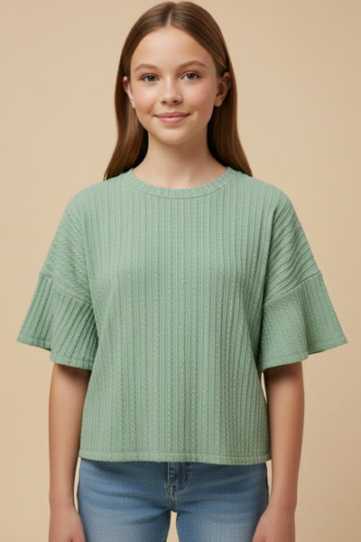 Lightweight Cable Knit Top | Olive