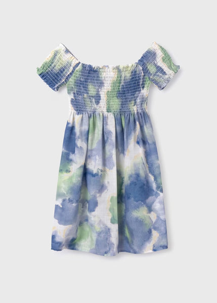 Smocked Printed Dress-Mint