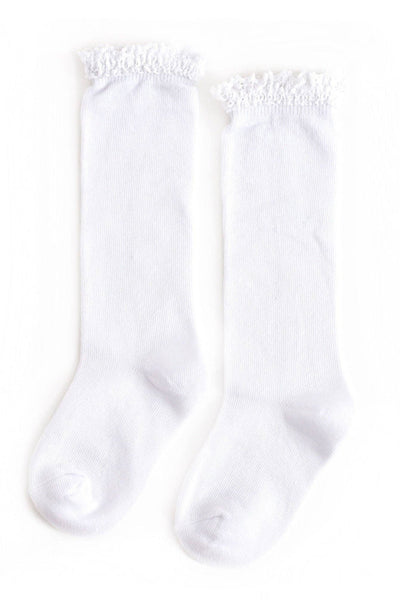 Lace Top Knee High Socks | White