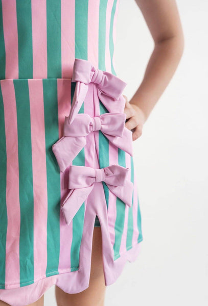 Pink & Green Stripped Bow Athletic Dress