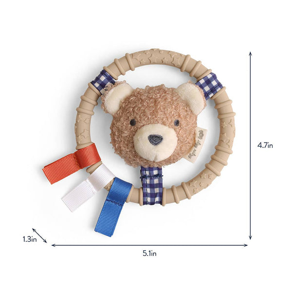 Itzy Ring Pal™ - Teething Ring with Plush Character | Taupe Bear