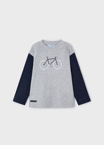 Bicycle Embroidered L/S Tee | Ash