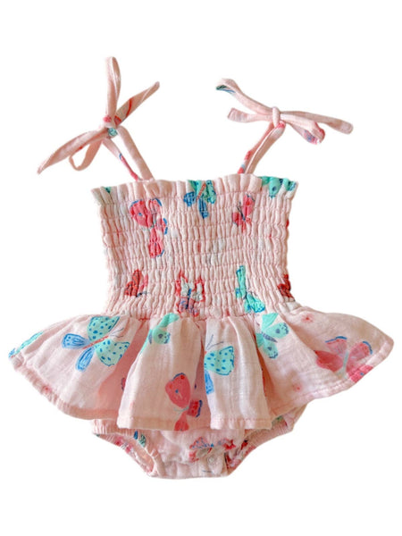Muslin Smocked Bubble w/ Skirt | Whimsical Butterflies