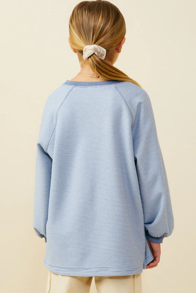 Stripe Knit Top with Contrast Banding | Blue