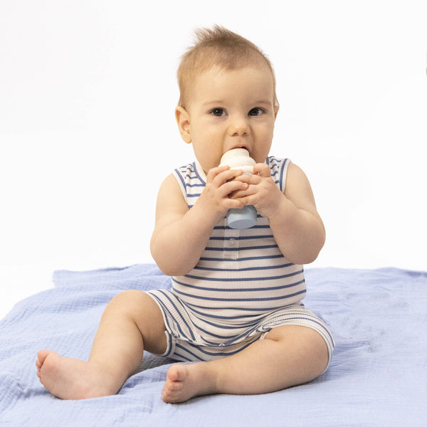 Henley Shortie Romper | Navy Stripe