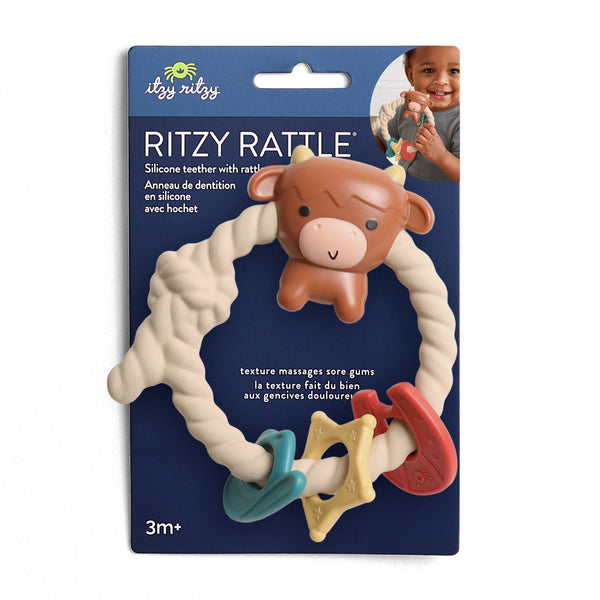 Ritzy Rattle™ Silicone Teether Rattles | Highland Cow