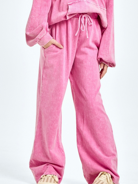 Mineral Washed Wide Leg Sweatpants | Pink
