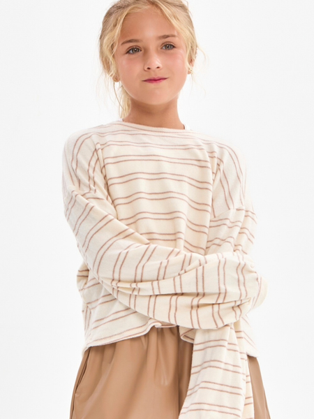 Striped Brush Knit Top | Birch/Taupe