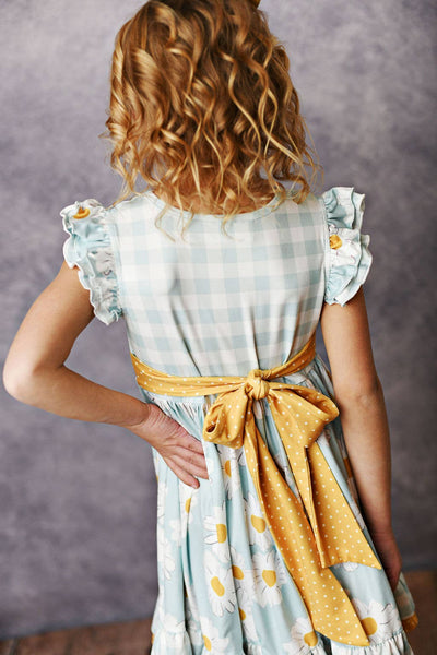 Gingham Check Daisy Ruffle Twirl Dress