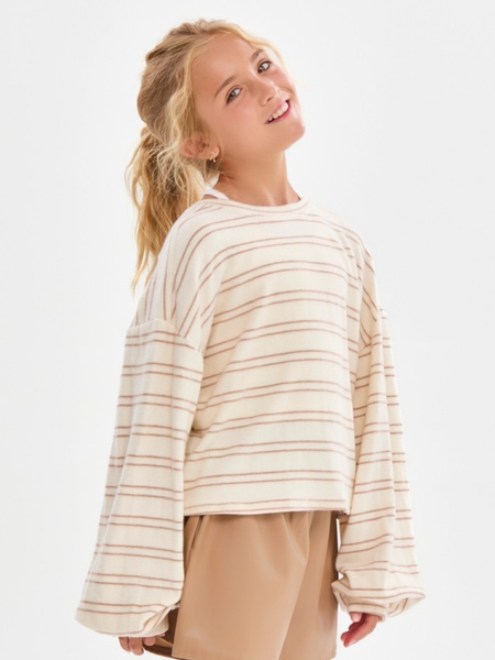 Striped Brush Knit Top | Birch/Taupe