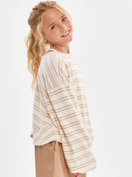 Striped Brush Knit Top | Birch/Taupe