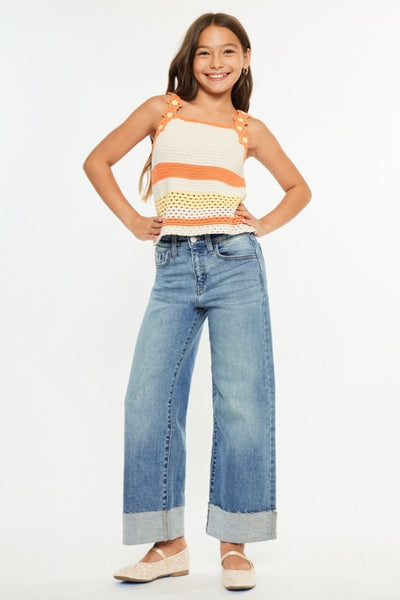 High Rise Crop Wide Leg Jeans | Medium Wash