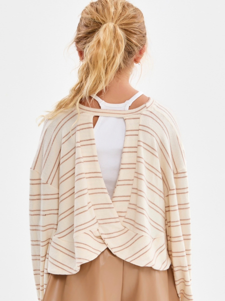 Striped Brush Knit Top | Birch/Taupe
