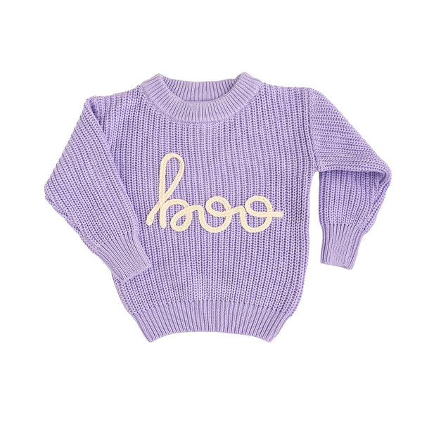 Boo Purple Solid Knit Sweater