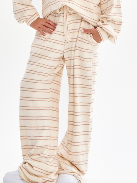 Striped Brush Knit Wide Leg Pants | Birch/Taupe