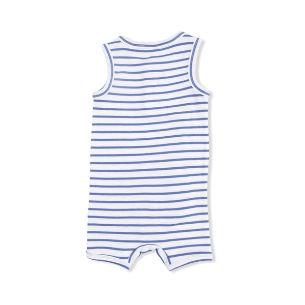 Henley Shortie Romper | Navy Stripe
