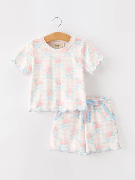 PREORDER ETA 7/17 | Scallop Hem Short Set | Bow Floral