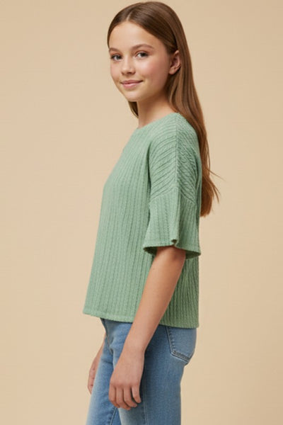 Lightweight Cable Knit Top | Olive