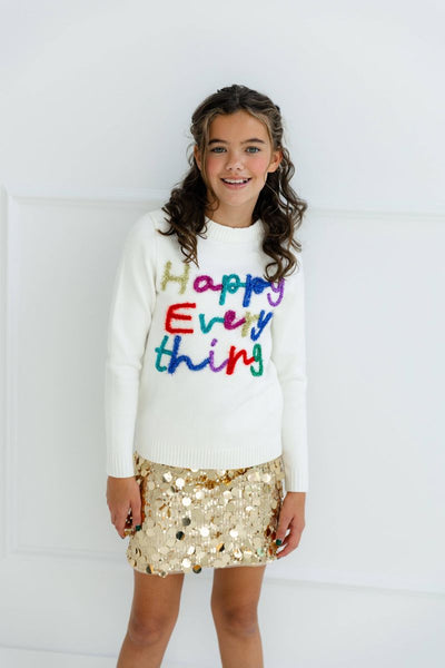 Happy Everything Tinsel Sweater | White