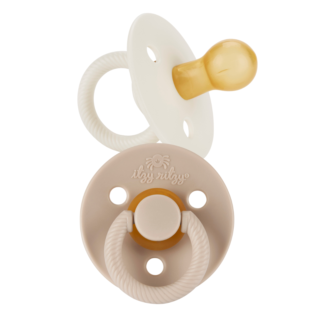 *NEW SIZE* Itzy Soother™ Natural Rubber Paci Sets: Coconut + Toast 6-18 M