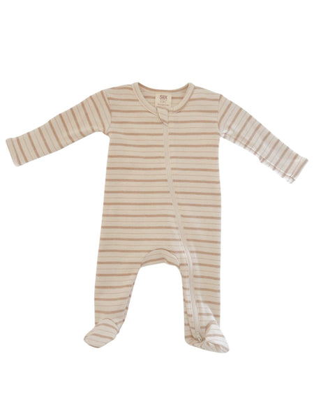 Organic 2-Way Zip Footie | Biscuit Mixed Stripe
