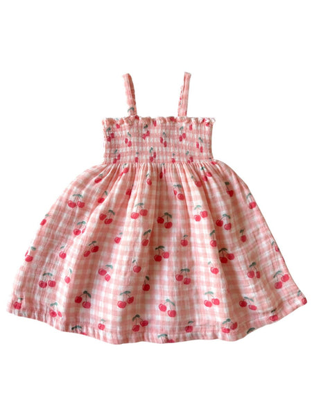 Muslin Smocked Tube Dress | Gingham Cherries