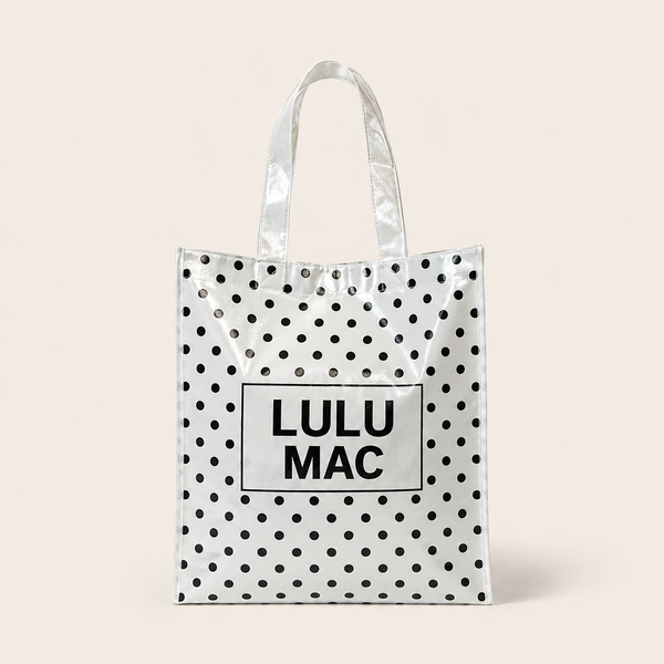 Lulu Mac Reusable Tote | White/Black Polka Dot
