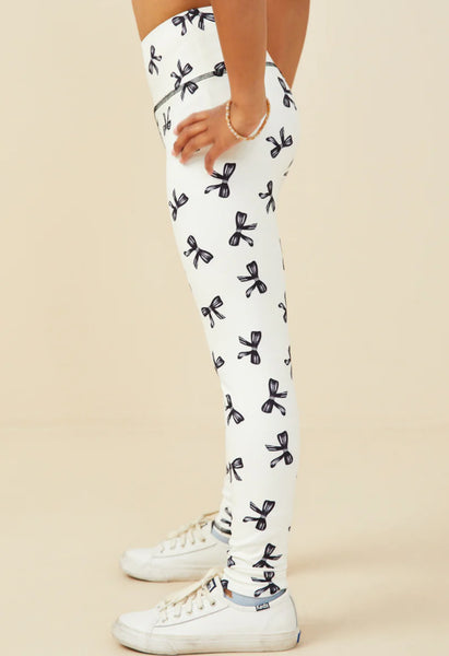 Ribbon & Bows Printed Active Leggings | Ivory