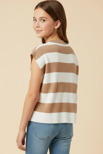 Striped Boxy Knit Top | Taupe