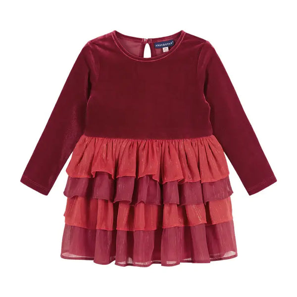 Velvet Tiered Dress | Red