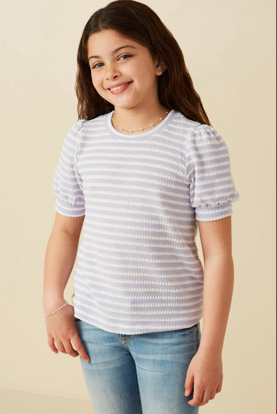 Textured Stripe Puff Sleeve Knit Top | Lavender