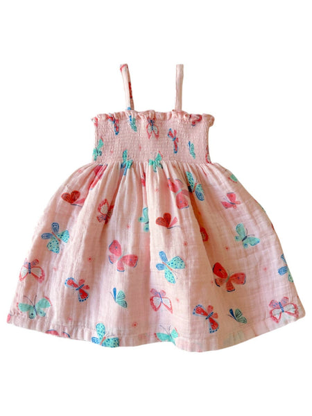 Muslin Smocked Tube Dress | Whimsical Butterflies