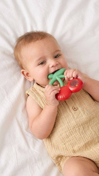 Bitzy Shake™ - Silicone Teether with Rattle | Cherries