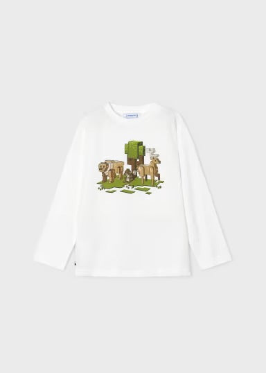 Animal Pixel L/S Graphic Tee | Cream