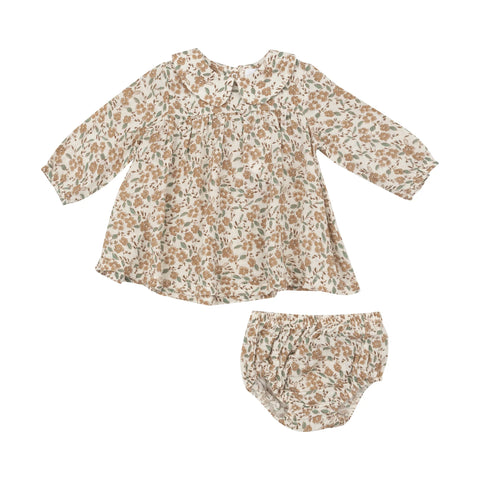 Peter Pan  Collar Dress & Diaper Cover | Bitty Brown Floral